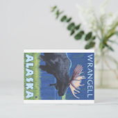 Moose at Night – アラスカ,ワランゲル ポストカード (スタンド正面)