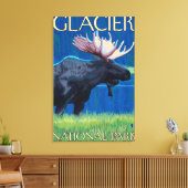 Moose at Night - Glacier National Park, MT キャンバスプリント (インサイチュ (リビング))