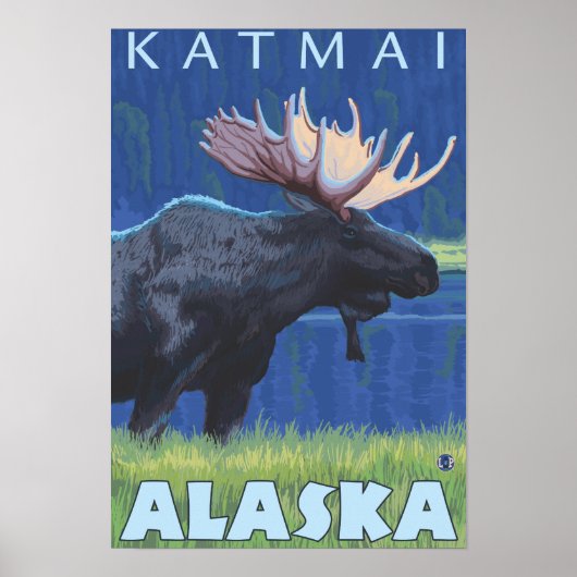 Moose at Night - Katmai，アラスカ ポスター (正面)