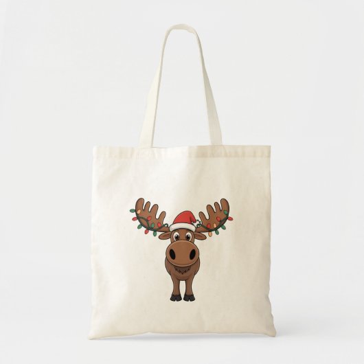 Moose Christmas Tree Lights Funny Xmas Moose Lover トートバッグ (正面)