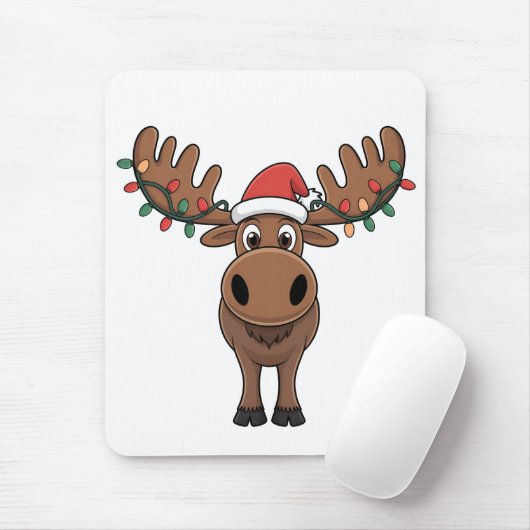Moose Christmas Tree Lights Funny Xmas Moose Lover マウスパッド (マウス)