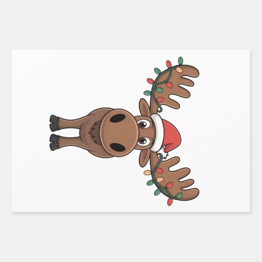 Moose Christmas Tree Lights Funny Xmas Moose Lover ラッピングペーパーシート (正面)