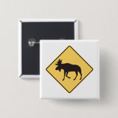 Moose Crossing Road Sign Wildlife Safety 缶バッジ (正面&裏面)