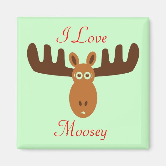 Moose Head_I Love Moosey 2_on green マグネット (正面)