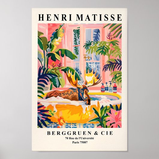 Moose In Battle Artプリント, Maximalism Wall Art, H ポスター (正面)