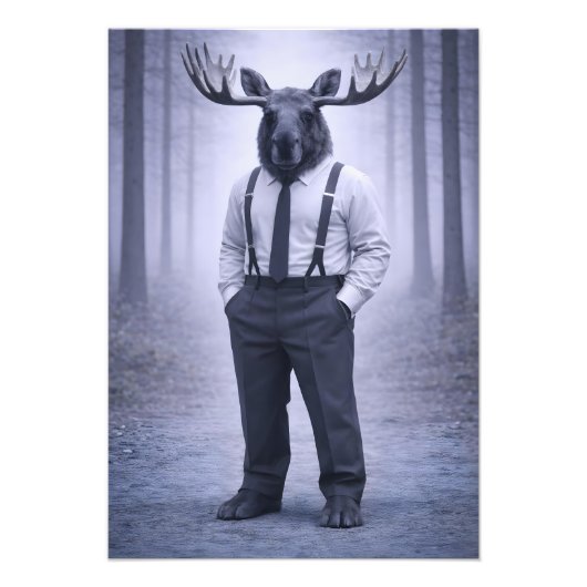 Moose in Classic Suspenders – Silent Forest Portra フォトプリント (正面)