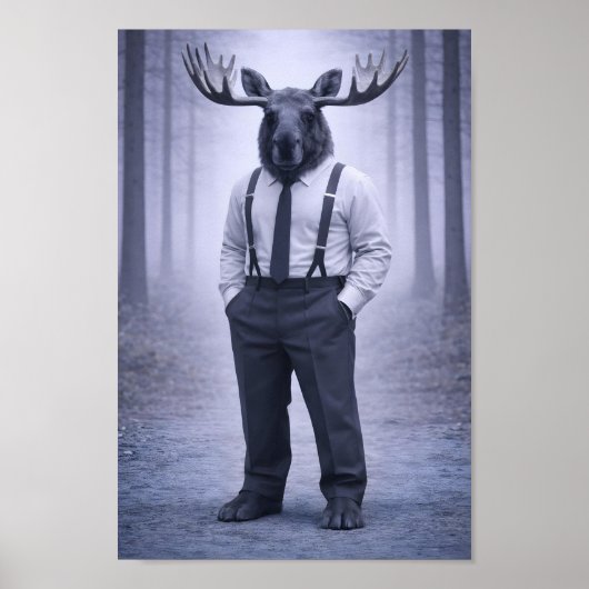 Moose in Classic Suspenders – Silent Forest Portra ポスター (正面)