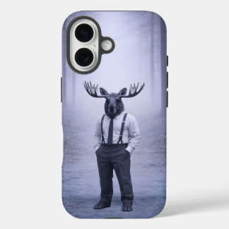 Moose in Classic Suspenders – Silent Forest Portra iPhone 16ケース