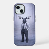 Moose in Classic Suspenders – Silent Forest Portra iPhone 15ケース (裏面)