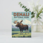 Moose in Denali National Park Alaska Vintage ポストカード (スタンド正面)