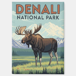 Moose in Denali National Park Alaska Vintage マグネット
