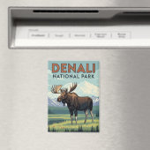 Moose in Denali National Park Alaska Vintage マグネット (インサイチュ (食洗機))