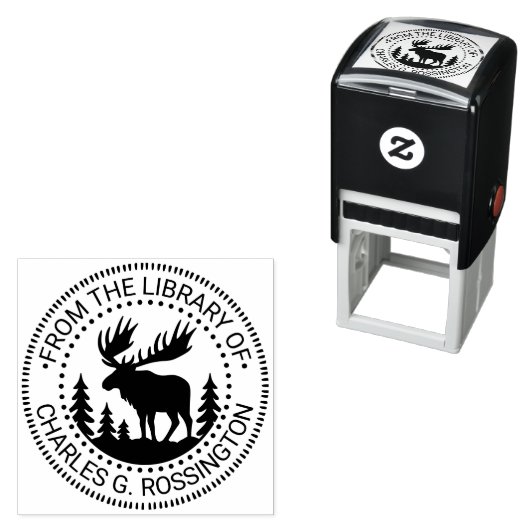 Moose in Forest Silhouette Library Book Name セルフインキングスタンプ (インサイチュ)