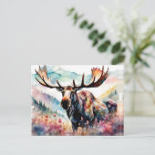 Moose in Wildflowers watercolor シーズンポストカード (スタンド正面)