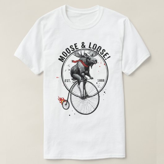 "Moose & Loose" ヴィンテージ バイカー 動物 グラフィック Tシャツ (デザイン正面)