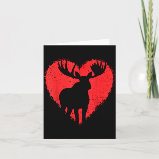 Moose Lover Valentines Day Cute Red Heart Wild Ani カード (正面)