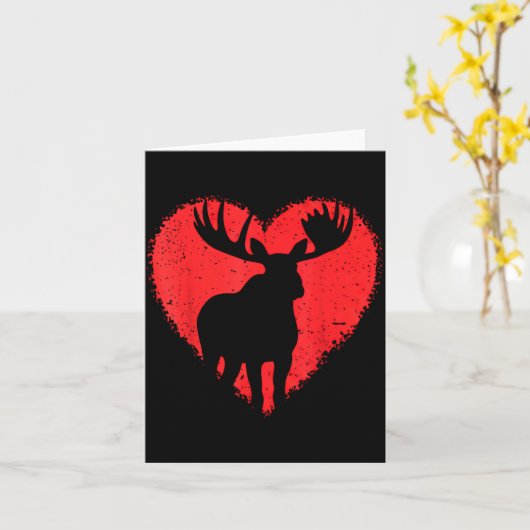 Moose Lover Valentines Day Cute Red Heart Wild Ani カード (黄色い花)
