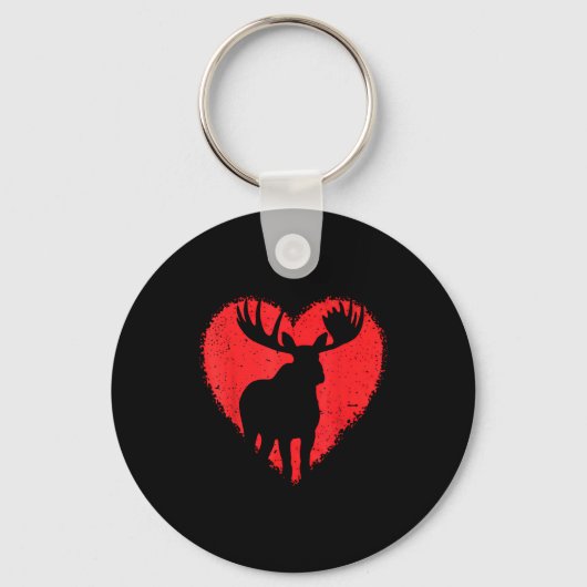 Moose Lover Valentines Day Cute Red Heart Wild Ani キーホルダー (正面)