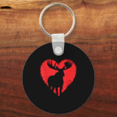 Moose Lover Valentines Day Cute Red Heart Wild Ani キーホルダー (正面)