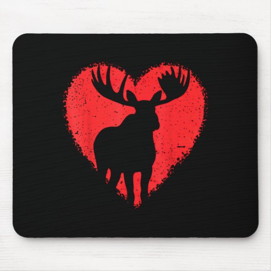 Moose Lover Valentines Day Cute Red Heart Wild Ani マウスパッド (正面)