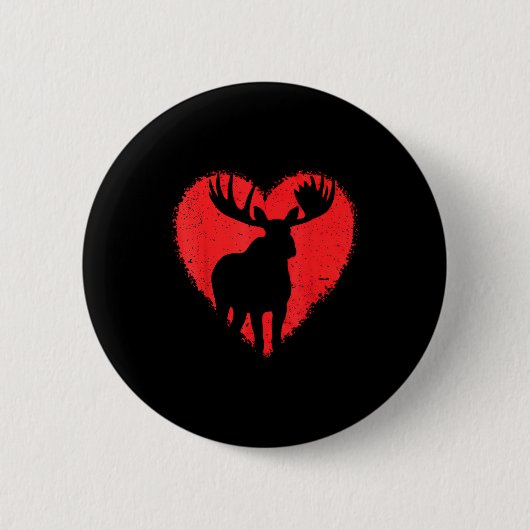 Moose Lover Valentines Day Cute Red Heart Wild Ani 缶バッジ (正面)