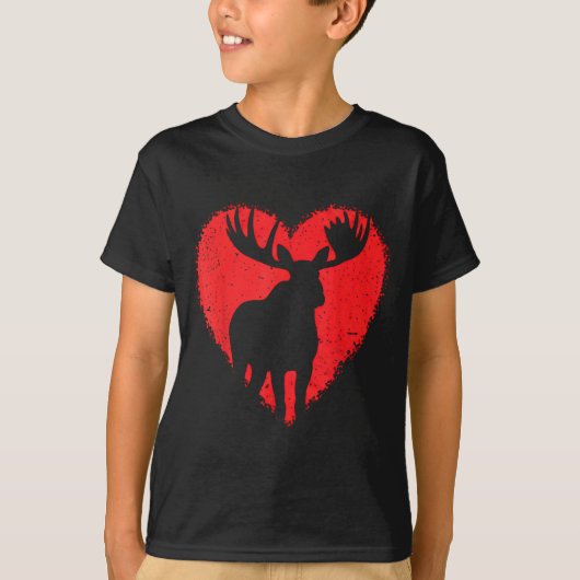 Moose Lover Valentines Day Cute Red Heart Wild Ani Tシャツ (正面)
