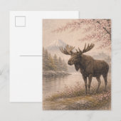 Moose Postcard, Canadian Wildlife Art Card, Forest ポストカード (正面/裏面)