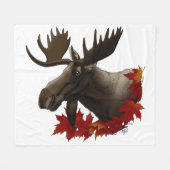 Moose Red Maple Leaves フリースブランケット (正面(横))
