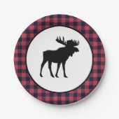 Moose Silhouette Plaid Wilderness Mountain ペーパープレート (正面)