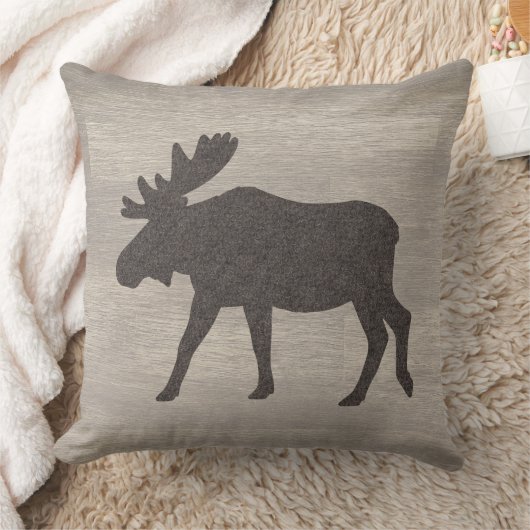 Moose Silhouette Reversible Throw Pillow クッション (ブランケット)