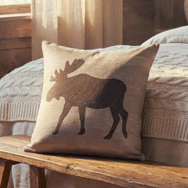 Moose Silhouette Reversible Throw Pillow クッション