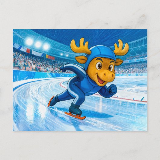 Moose Speed Skating on a Frozen Ice Track ポストカード (正面)