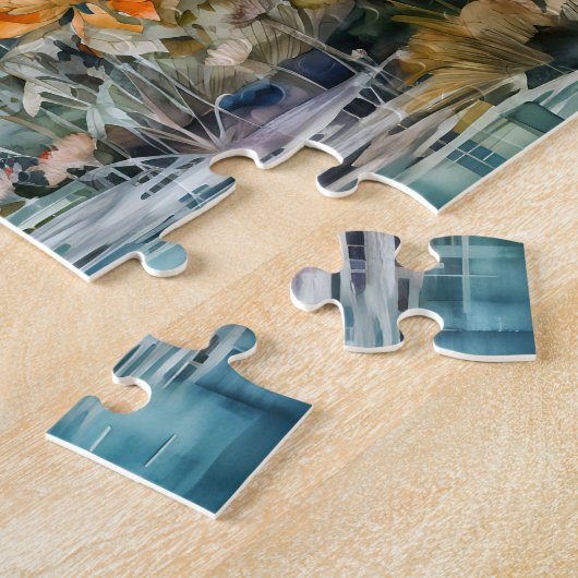 Moose standing in pond among plants ジグソーパズル (側面)