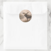 Moose Sticker, Japanese Landscape Wildlife Art, ラウンドシール (バッグ)