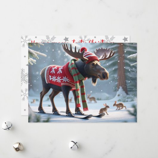 Moose-tastic Christmas Personalized Greeting Card シーズンカード (正面/裏面インサイチュ)