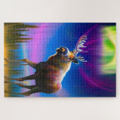 Moose Under Colorful Aurora Borealis Sky ジグソーパズル (横)