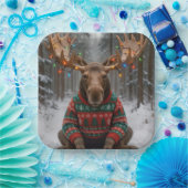 Moose Wearing Ugly Christmas Sweater ペーパープレート (パーティー)