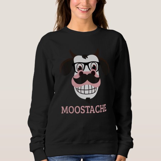 Moostache Funny Cow Mustache Farm Animal Pun スウェットシャツ (正面)