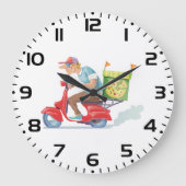 Moped Pizza Delivery ラージ壁時計 (正面)