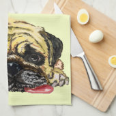 Mops Dog – テキスト/カラーの追加 キッチンタオル (四つ折り)