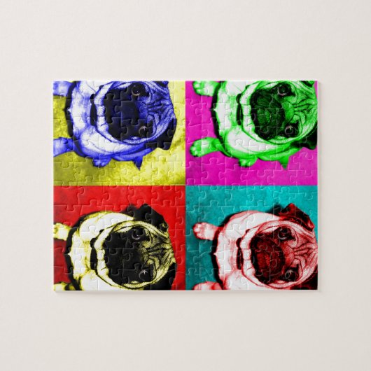 Mops Richi in 4 Farben ジグソーパズル (横)