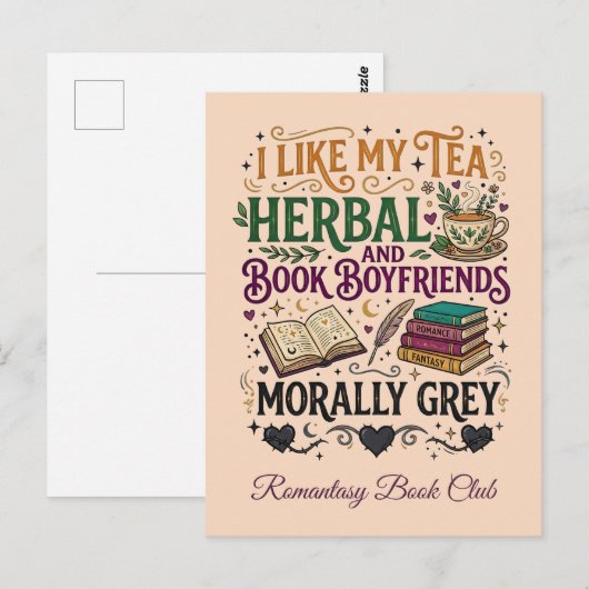 Morally Grey Book Boyfriend Herbal Tea Book Club ポストカード (正面/裏面)