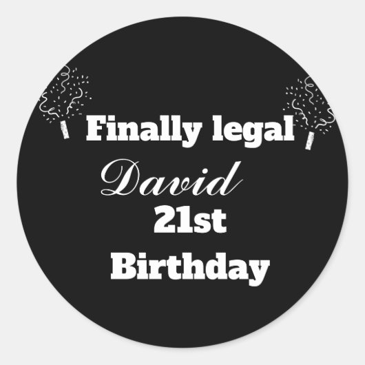 Mordern エレガント Black Finally Legal 21st Birthday ラウンドシール (正面)
