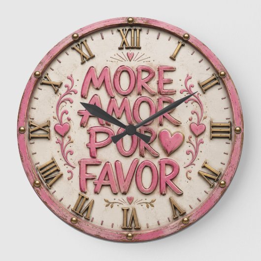 More Amor Por Favor Romantic Spanish Pink Farm ラージ壁時計 (正面)