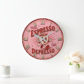More Espresso Less Depresso ラージ壁時計 (ホーム)
