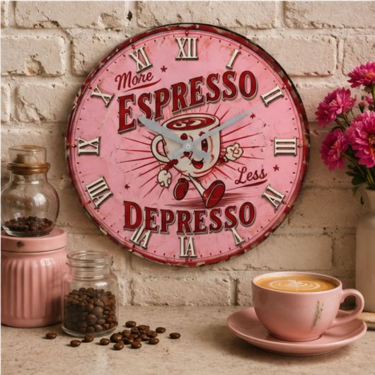 More Espresso Less Depresso ラージ壁時計
