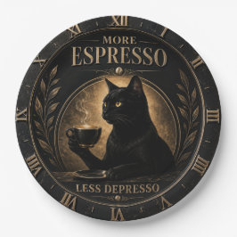 More Espresso Less Depresso Black Cat ペーパープレート