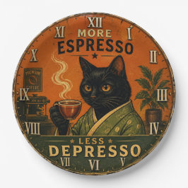 More Espresso Less Depresso Cat ペーパープレート
