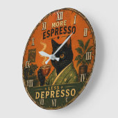 More Espresso Less Depresso Cat ラージ壁時計 (傾斜)