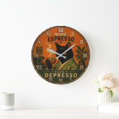 More Espresso Less Depresso Cat ラージ壁時計 (ホーム)